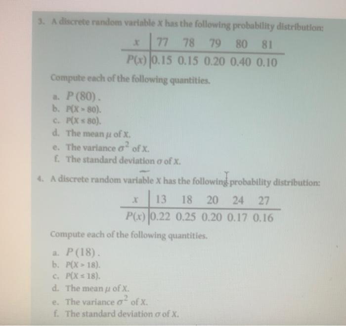 Solved 3. A discrete random variable x has the following | Chegg.com