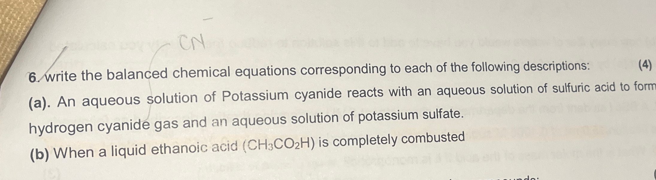 Solved write the balanced chemical equations corresponding | Chegg.com