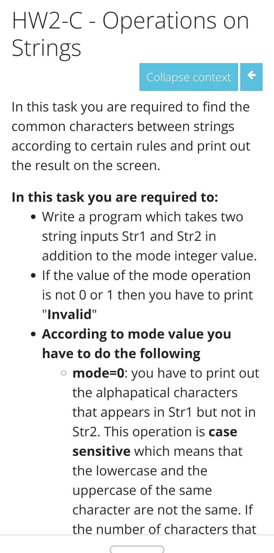Solved HW2-C - Operations on Strings Collapse context In | Chegg.com