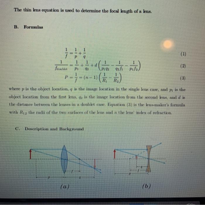 Solved The Thin Lens Equation Is Used To Determine The Focal | Chegg.com