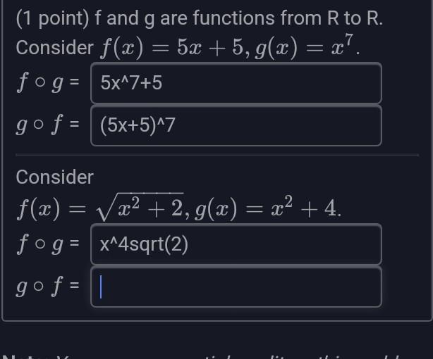 Solved Consider F X 5x 5 G X X7 F∘g G∘f Consider