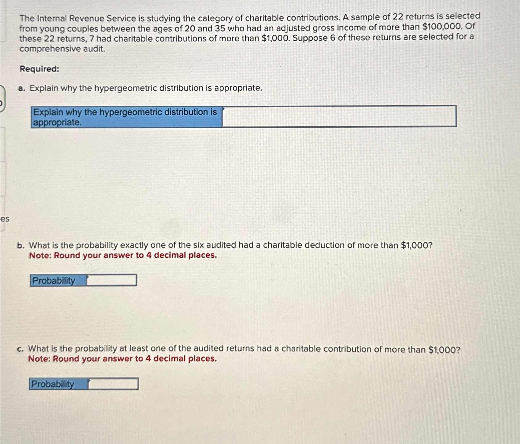 Solved The Internal Revenue Service is studying the category | Chegg.com