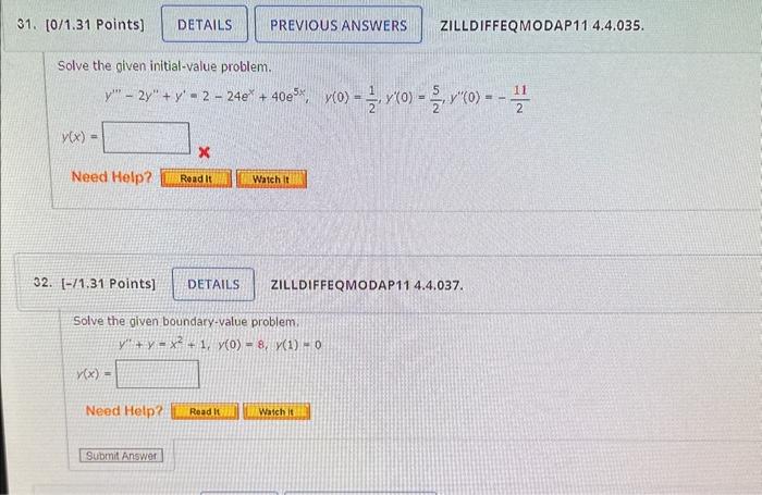 Solved ZILLDIFFEQMODAP11 4.4.035. Solve The Given | Chegg.com