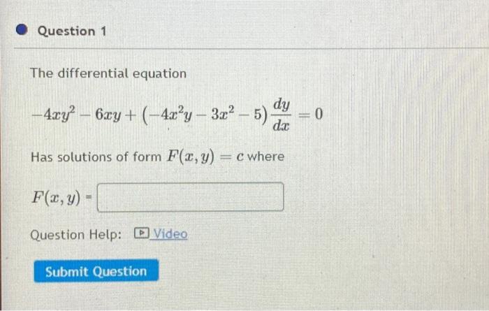 Solved Solve The Ode 3x2 6xy 3 6y2 3x2−5 Y′ 0 Entry