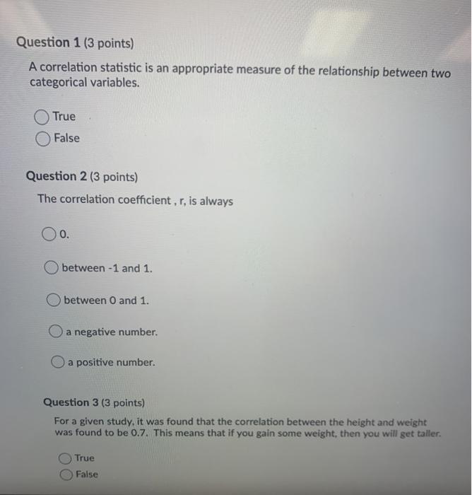 Solved Question 1 (3 Points) A Correlation Statistic Is An | Chegg.com