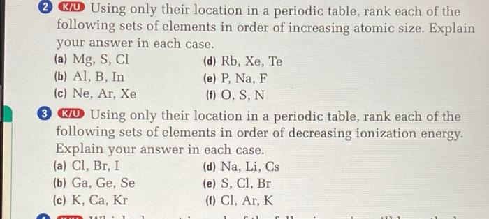 Solved Place the following elements in order of decreasing