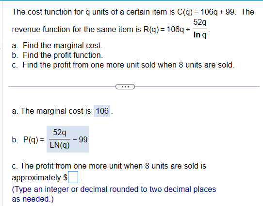 Solved The cost function for q ﻿units of a certain item is | Chegg.com