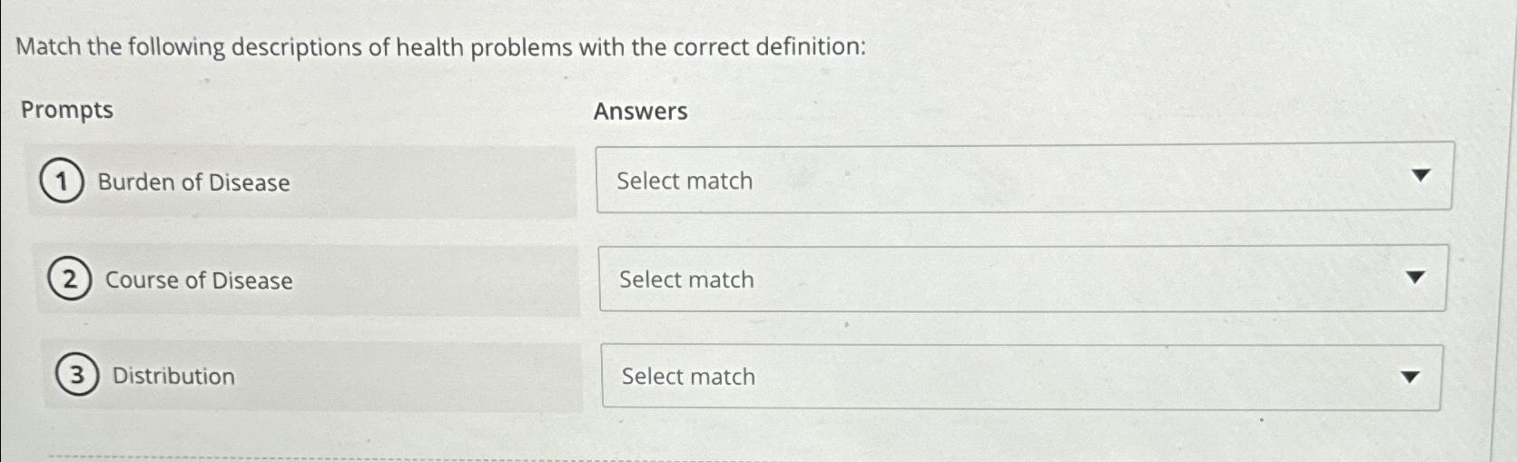 Solved Match the following descriptions of health problems | Chegg.com