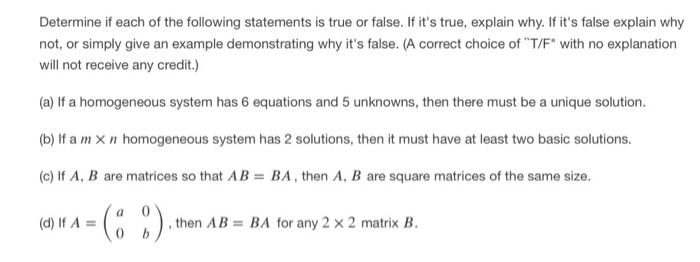 Solved Determine if each of the following statements is true | Chegg.com