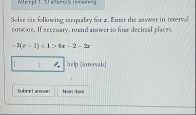 Solved Attempt 1:10 ﻿attempts remaining.Solve the following | Chegg.com