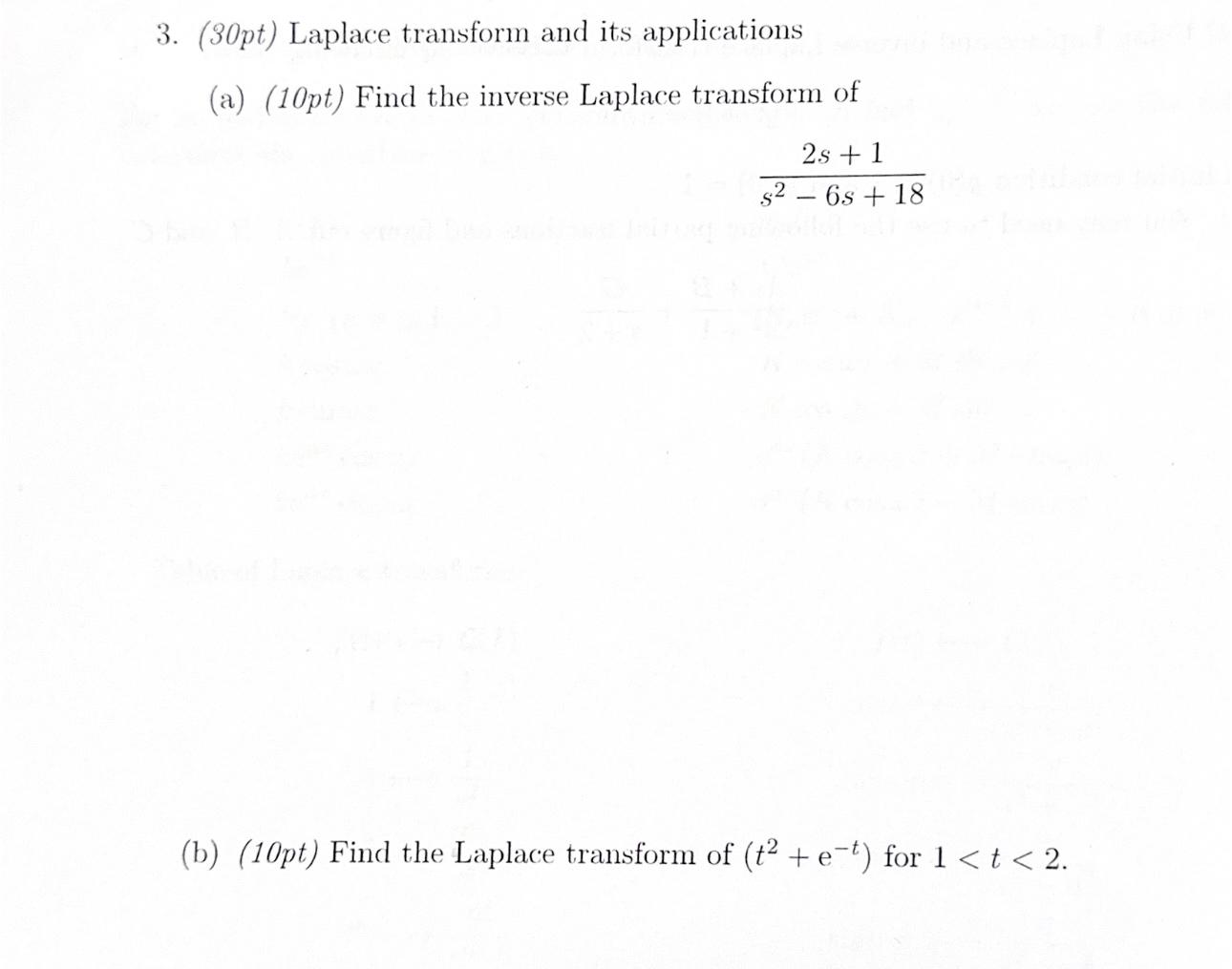 Solved (30pt) ﻿Laplace Transform And Its | Chegg.com