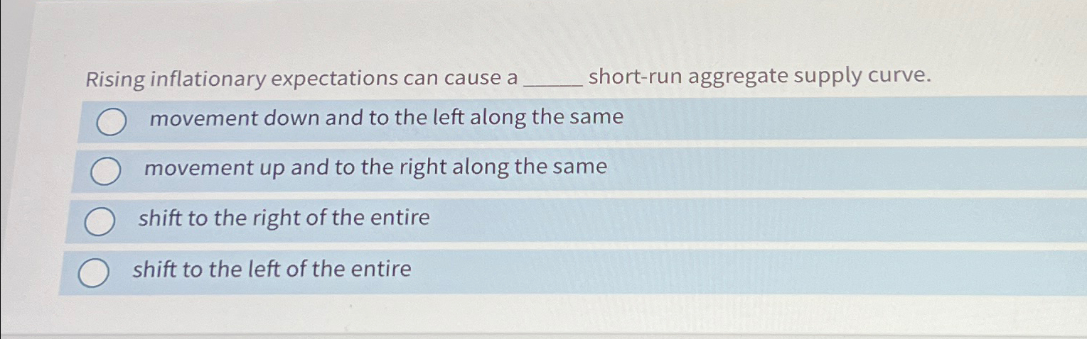 Solved Rising inflationary expectations can cause a | Chegg.com | Chegg.com