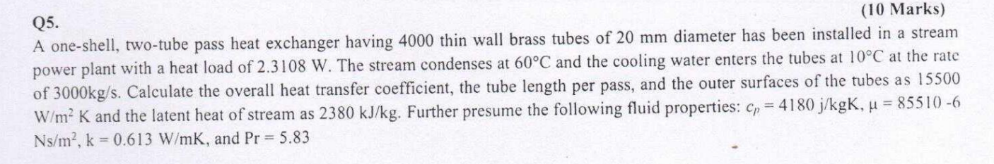 Solved A one-shell, two-tube pass heat exchanger having 4000 | Chegg.com