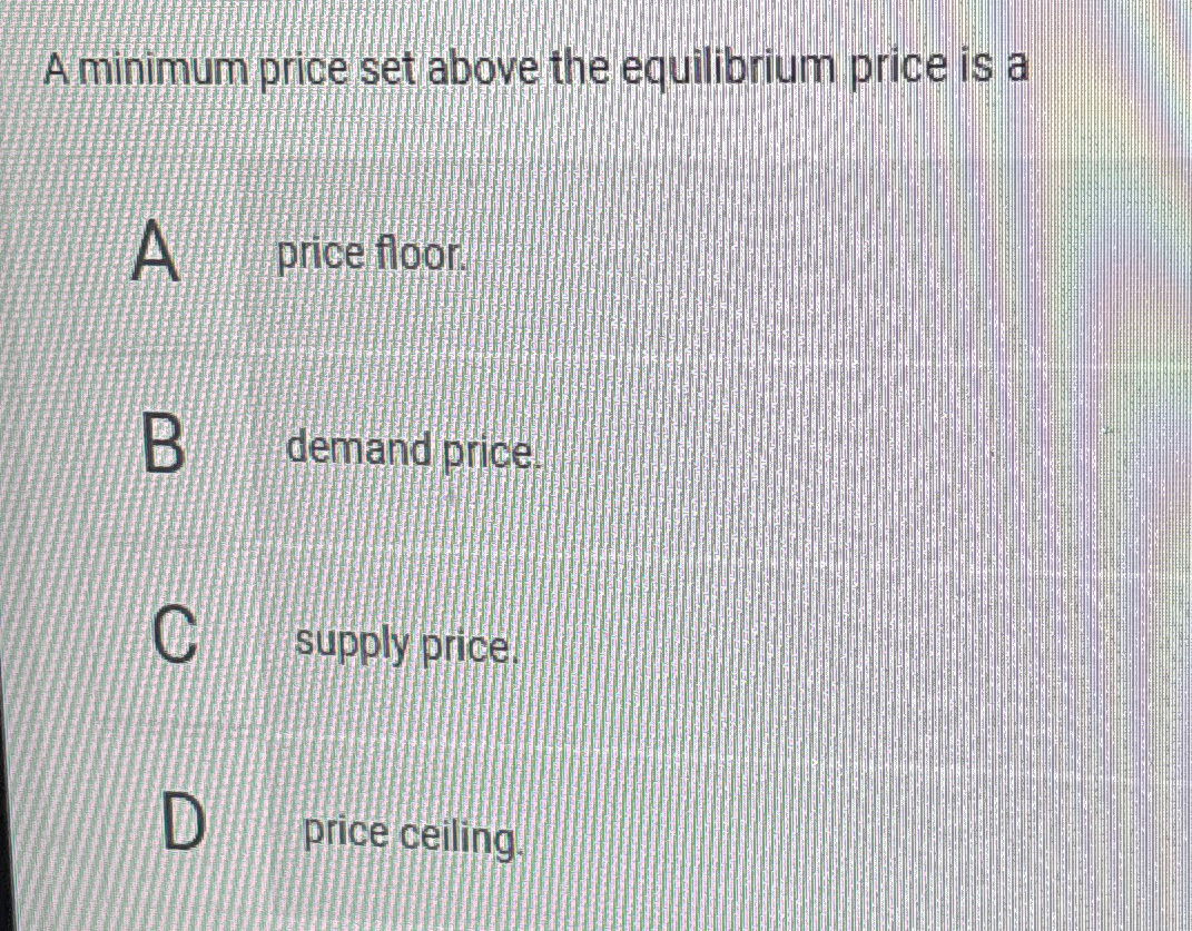 Solved A minimum price set above the equilibrium price is aA