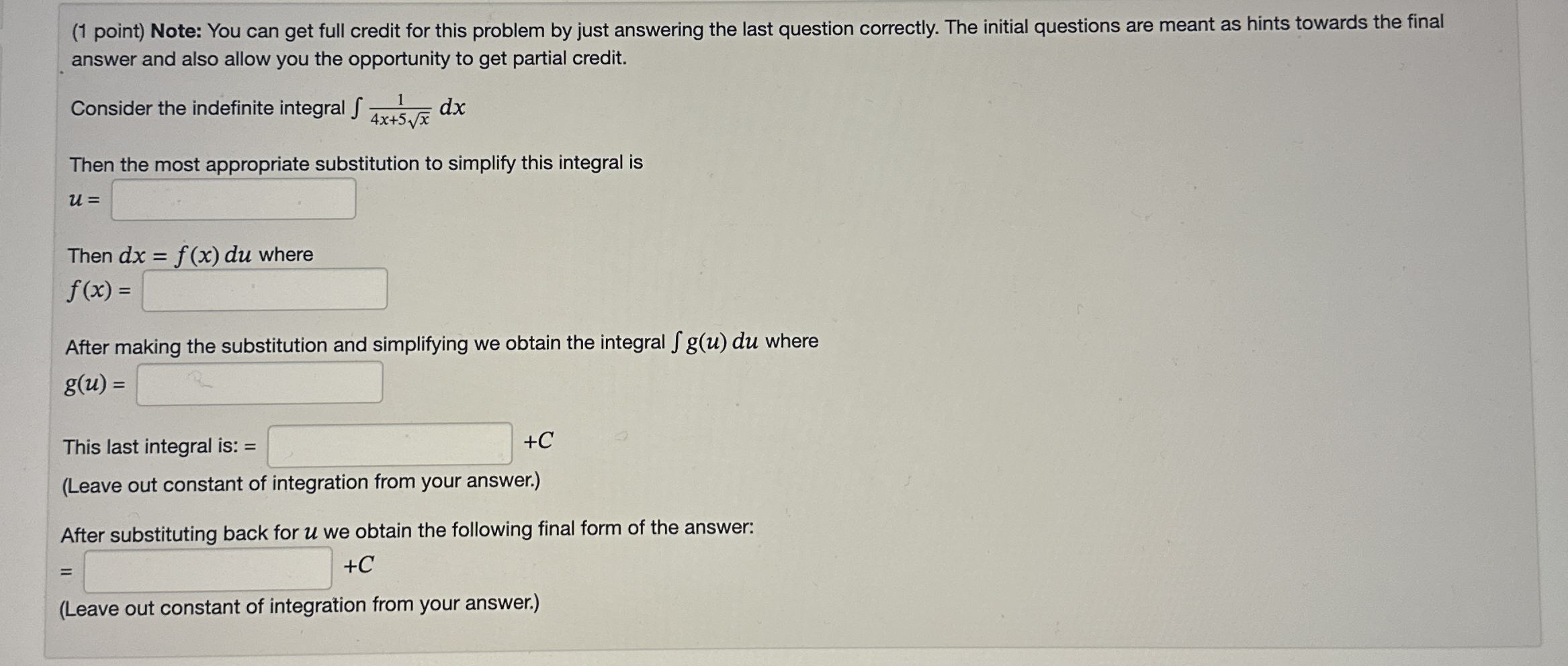 Solved (1 ﻿point) ﻿Note: You can get full credit for this | Chegg.com