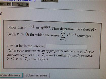 Solved Show that rln (n) = nln(r). Then determine the values | Chegg.com