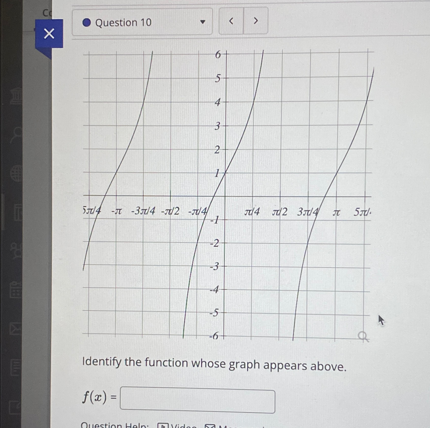 Solved Question 10Identify the function whose graph appears | Chegg.com