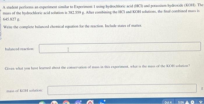 experiment with hydrochloric acid