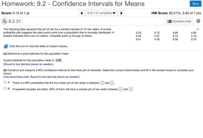 Solved Homework: 9.2 - Confidence Intervals for Means Save | Chegg.com