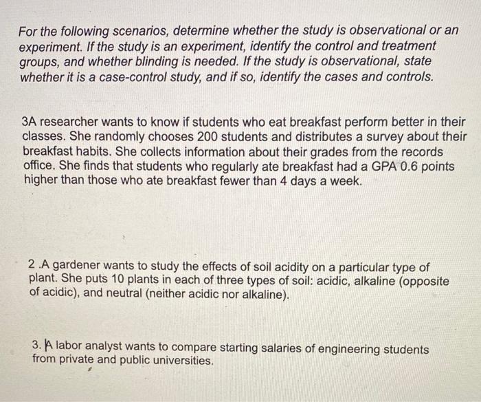 Solved For The Following Scenarios, Determine Whether The | Chegg.com