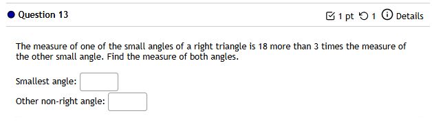Solved Question 13The measure of one of the small angles of | Chegg.com