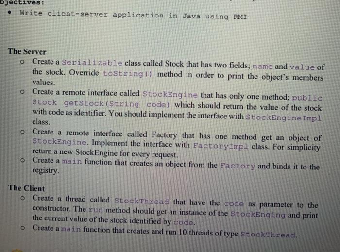 Solved bjectives: Write client-server application in Java | Chegg.com