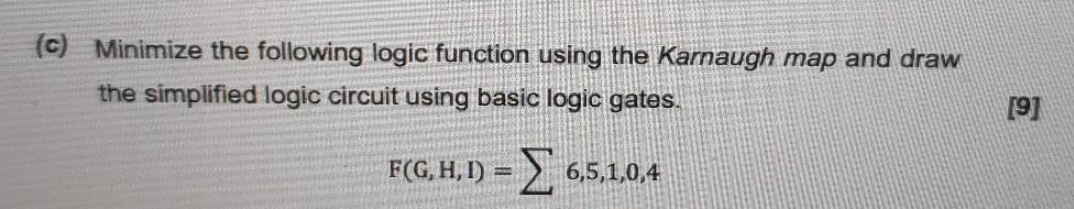 Solved (c) Minimize the following logic function using the | Chegg.com