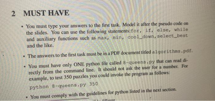 Solved Create a python program called 8-queens.py that takes | Chegg.com