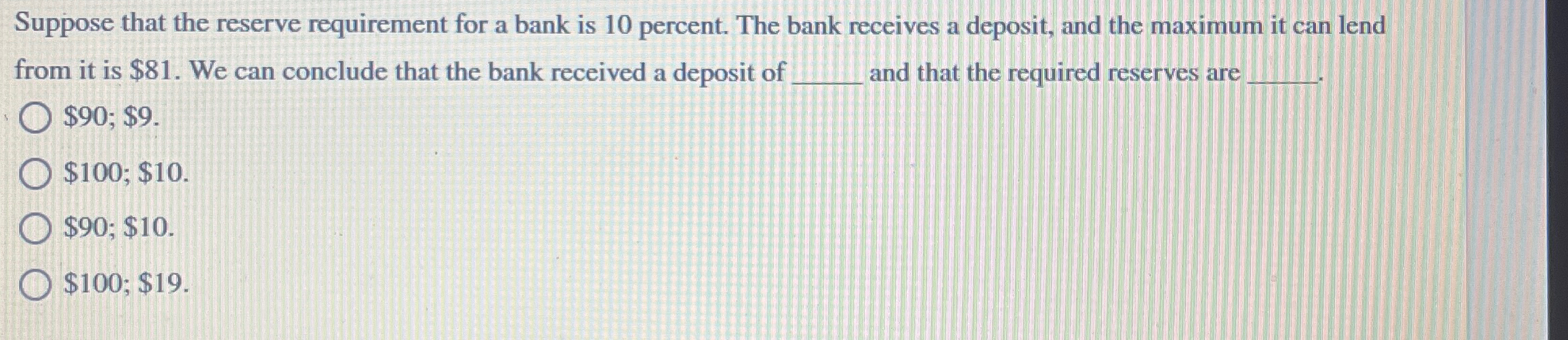 Solved Suppose that the reserve requirement for a bank is 10 | Chegg.com