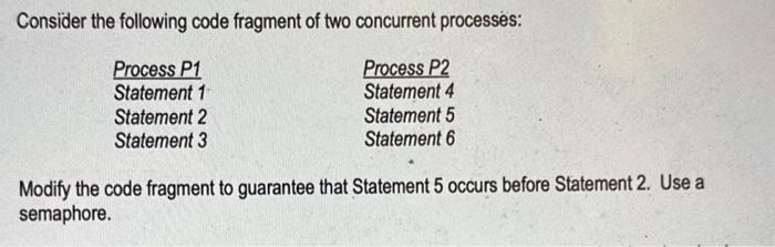 Consider the following code fragment of two | Chegg.com