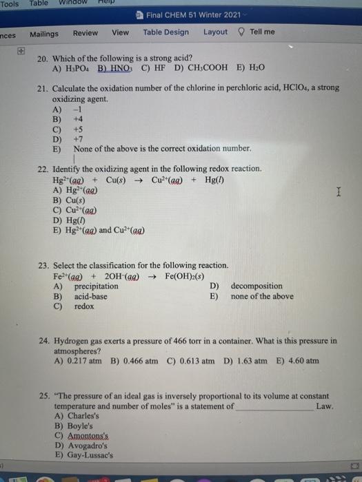 Solved Mat Tools Table Window Help Final Chem 51 Winter 2 Chegg Com