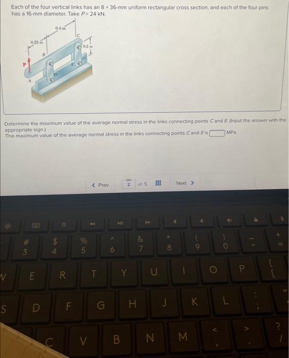 Solved each of the four vertical links has an 8 36 mm chegg