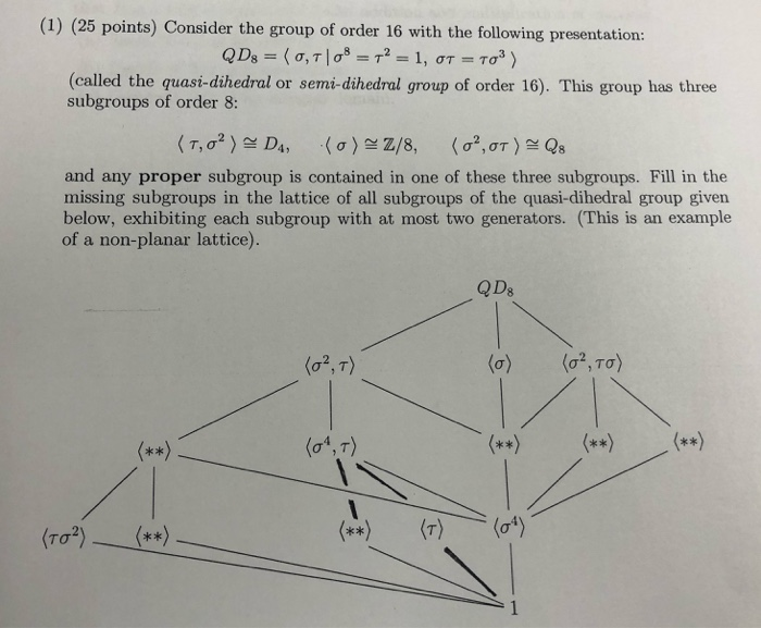 (1) (25 points) Consider the group of order 16 with