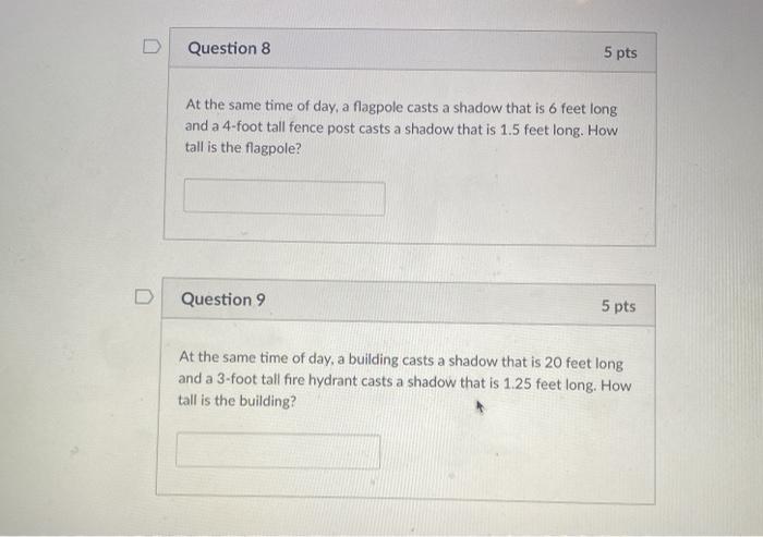 Solved Question 8 5 pts At the same time of day, a flagpole | Chegg.com