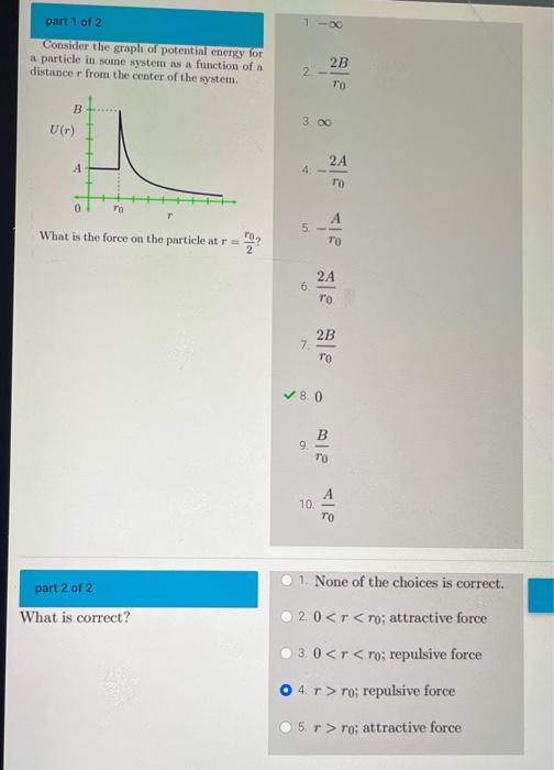 Solved part 1 of 2 Consider the graph of potential energy | Chegg.com