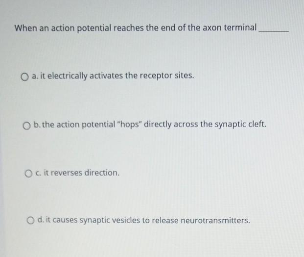 Solved When an action potential reaches the end of the axon | Chegg.com