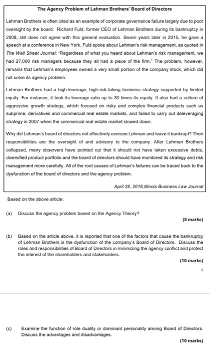 lehman brothers case study questions and answers