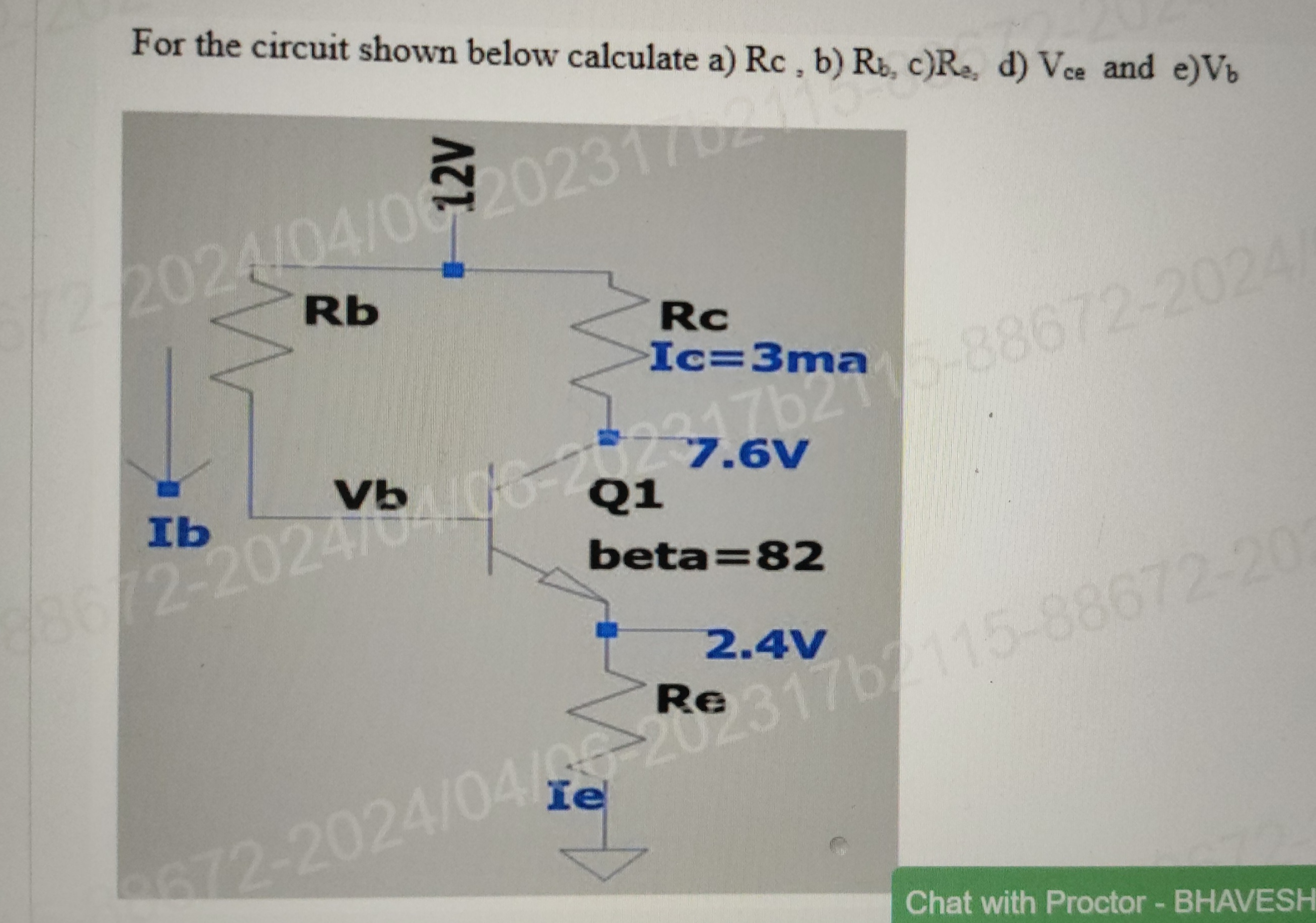 Solved For the circuit shown below calculate a) Rc, | Chegg.com