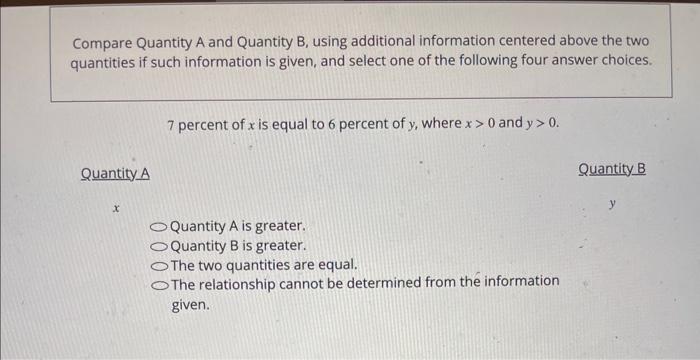 Solved Compare Quantity A And Quantity B, Using Additional | Chegg.com