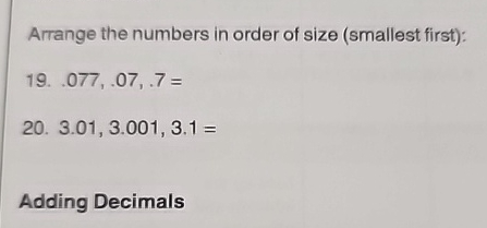 Solved Arrange the numbers in order of size (smallest | Chegg.com