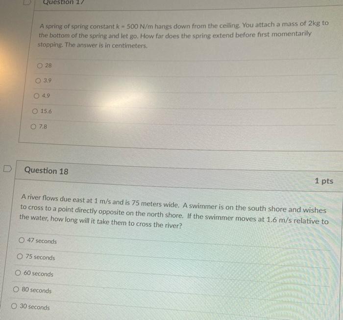 Solved Question 17 A spring of spring constant k = 500 N/m | Chegg.com