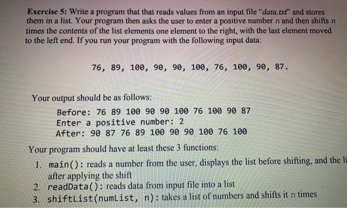 Solved Exercise 5: Write a program that that reads values | Chegg.com