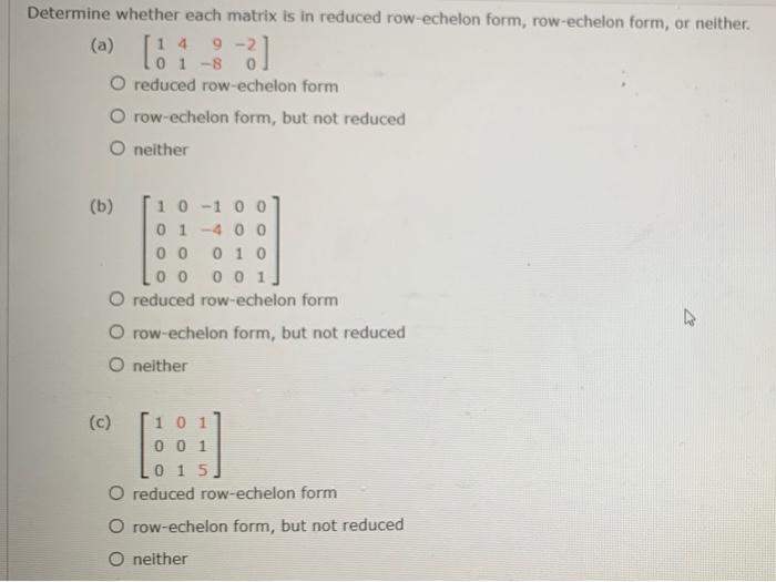Solved 3] Determine whether each matrix is in reduced | Chegg.com
