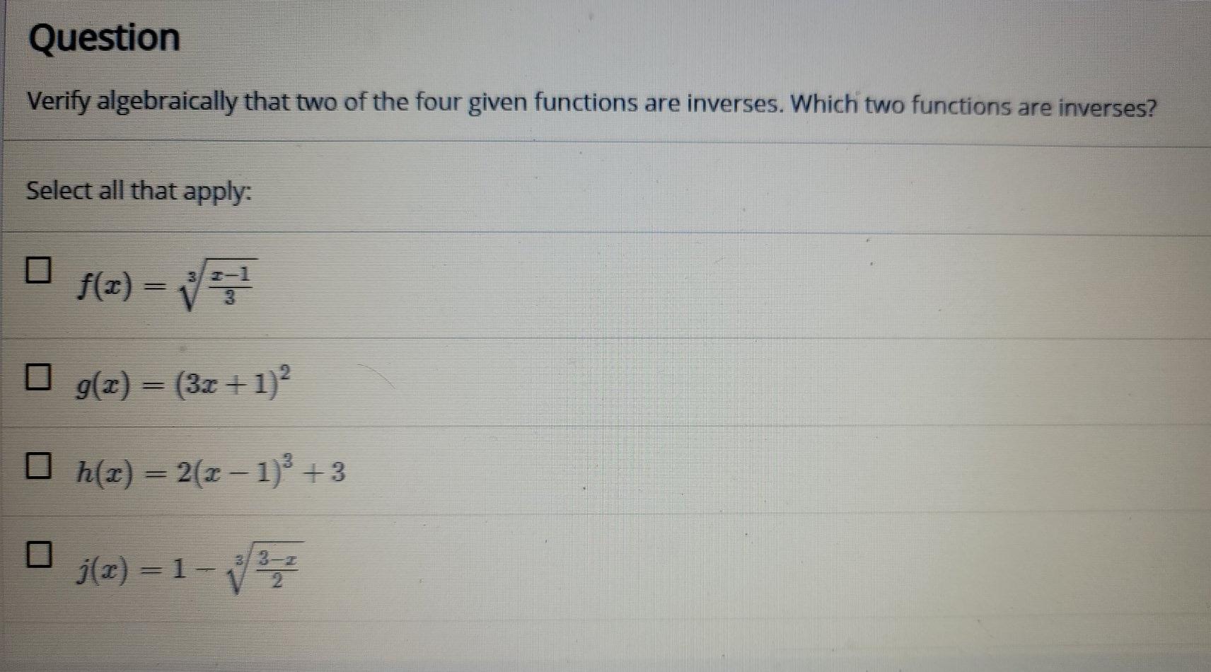 Solved Question Verify algebraically that two of the four | Chegg.com