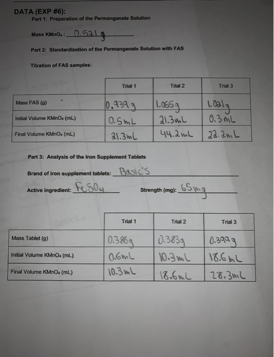 Solved CALCULATIONS: Part 2: Standardization of the | Chegg.com