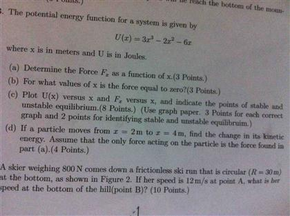 Solved The potential energy function for a system is given | Chegg.com