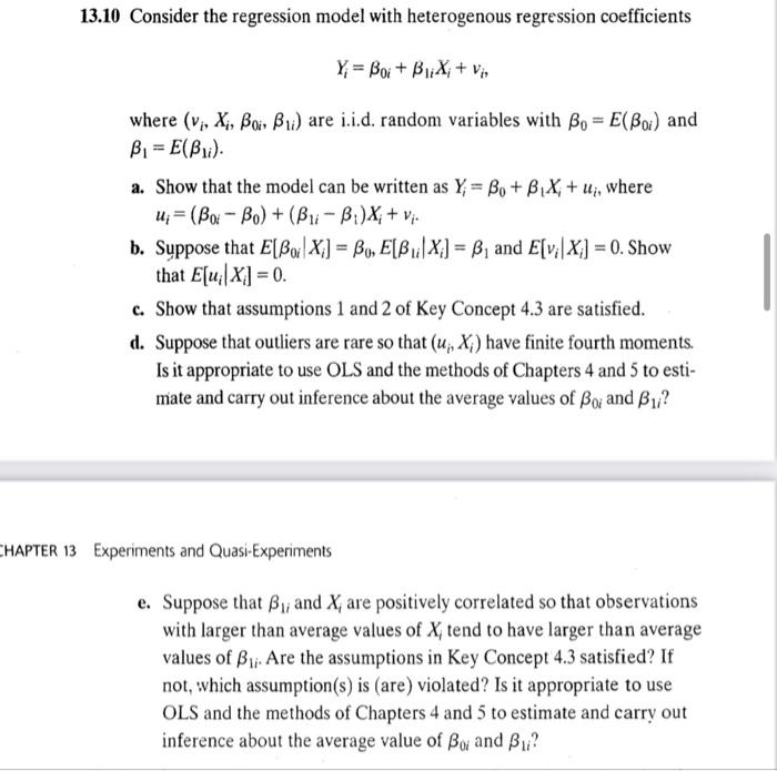 Solved 13.10 Consider The Regression Model With Heterogenous | Chegg.com