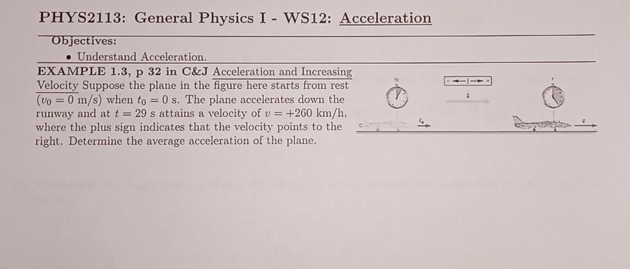 Solved PHYS2113: General Physics I - WS12: Acceleration | Chegg.com