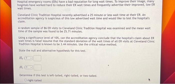 Solved Hospital emergency rooms (ERs) have a bad reputation | Chegg.com