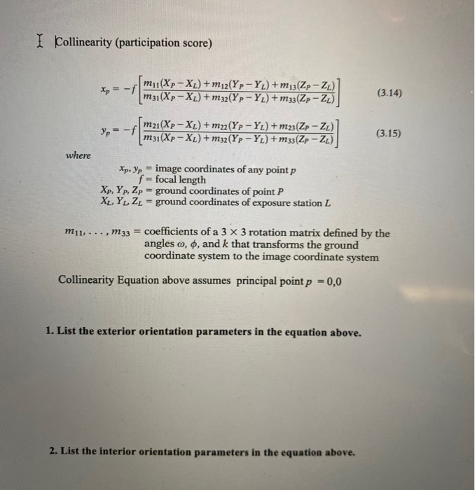 Solved I Collinearity (participation score) xp = -f | Chegg.com